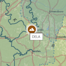 Map with DELA field site marker