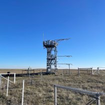 The CPER field site flux tower with a sunny blue sky