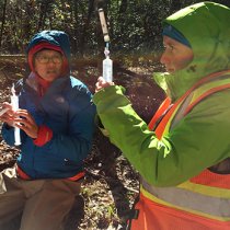 Taking gas samples at Mayfield Creek