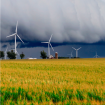 Windmills near farm for wind speed story