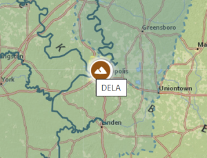 Map with DELA field site marker