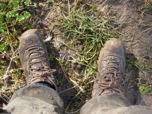 Field technician with muddy boots
