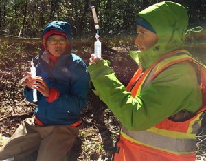 Taking gas samples at Mayfield Creek