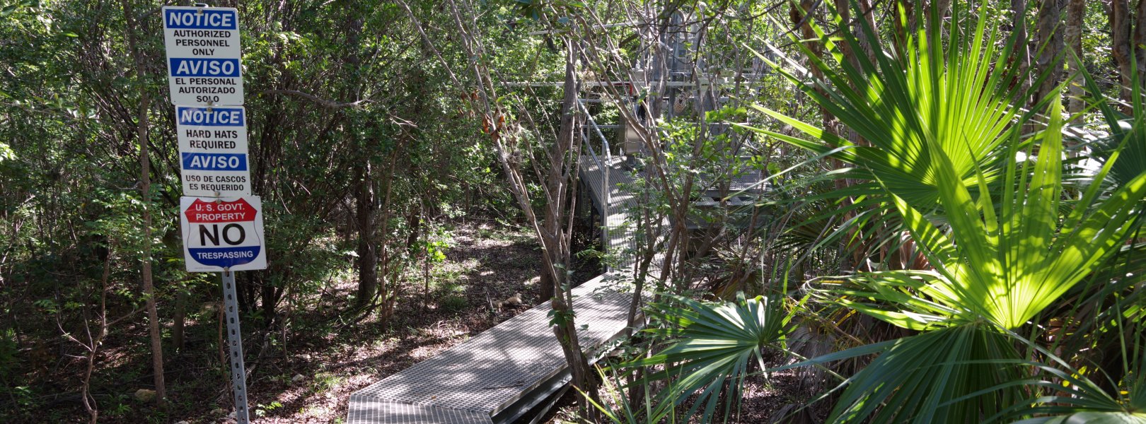 Boardwalk at a NEON site with site access signs