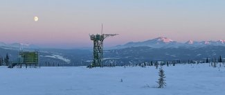 The Moon above the Healy (HEAL) site tower this January.