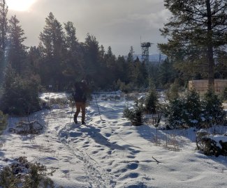 Andrew Stimetz skiing to the Yellowstone tower.