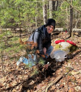 David Giacalone collecting soil