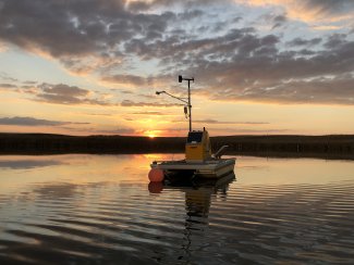 Buoy on the lake in D09 at sunset