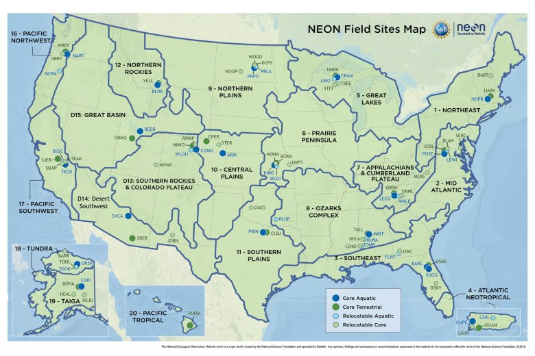 Map fo NEON Field Sites