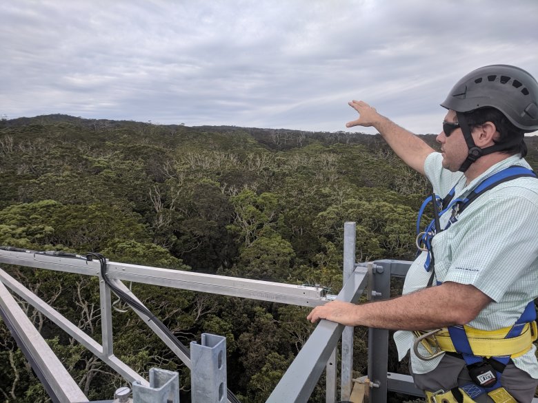 Domain Manager Mike Long on top of the PUUM tower