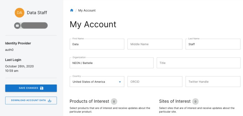 User account webpage