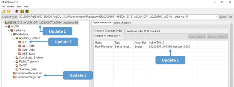 Updates in the Spectrometer Ortho-rectified at-sensor radiance data product
